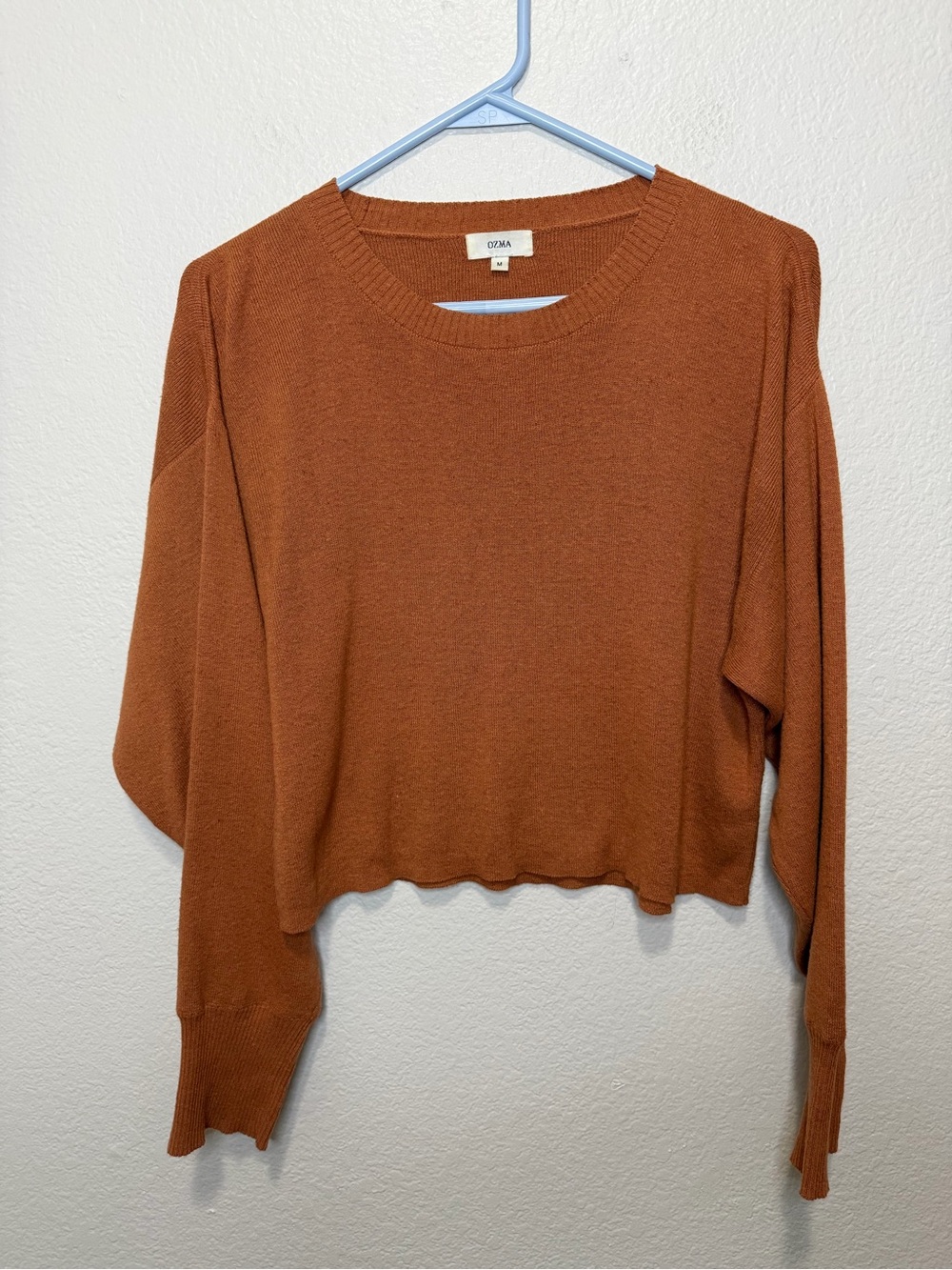 OZMA Cropped Rust Pima Cotton Linen Crewneck Sweater Size Medium